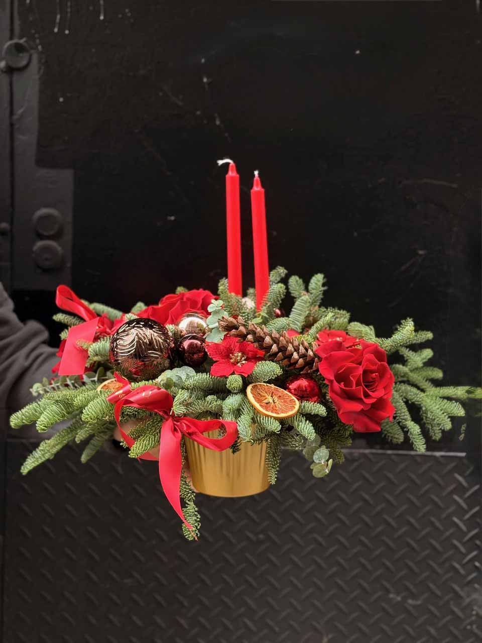 Red Candle Christmas Centerpiece
