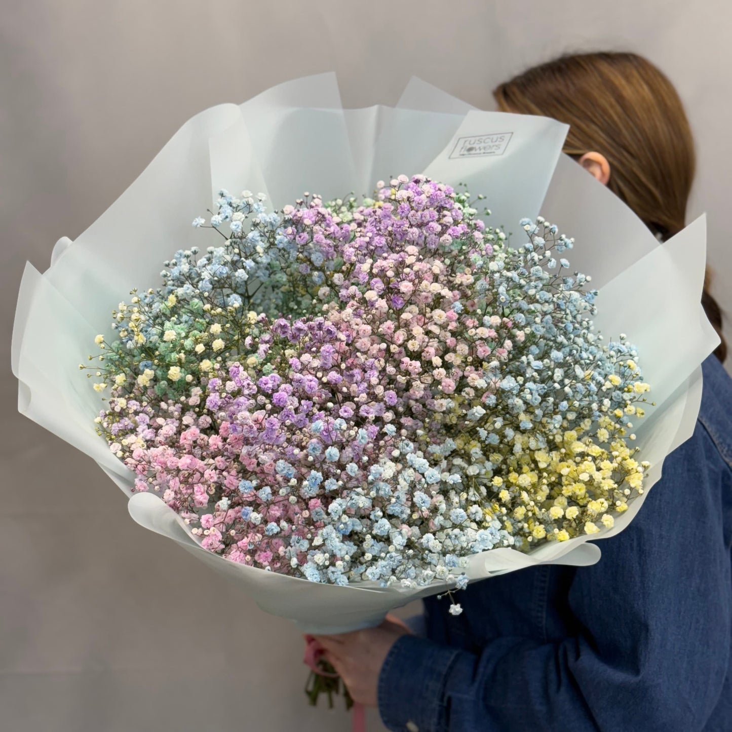 Rainbow gypsophila bouquet NYC
