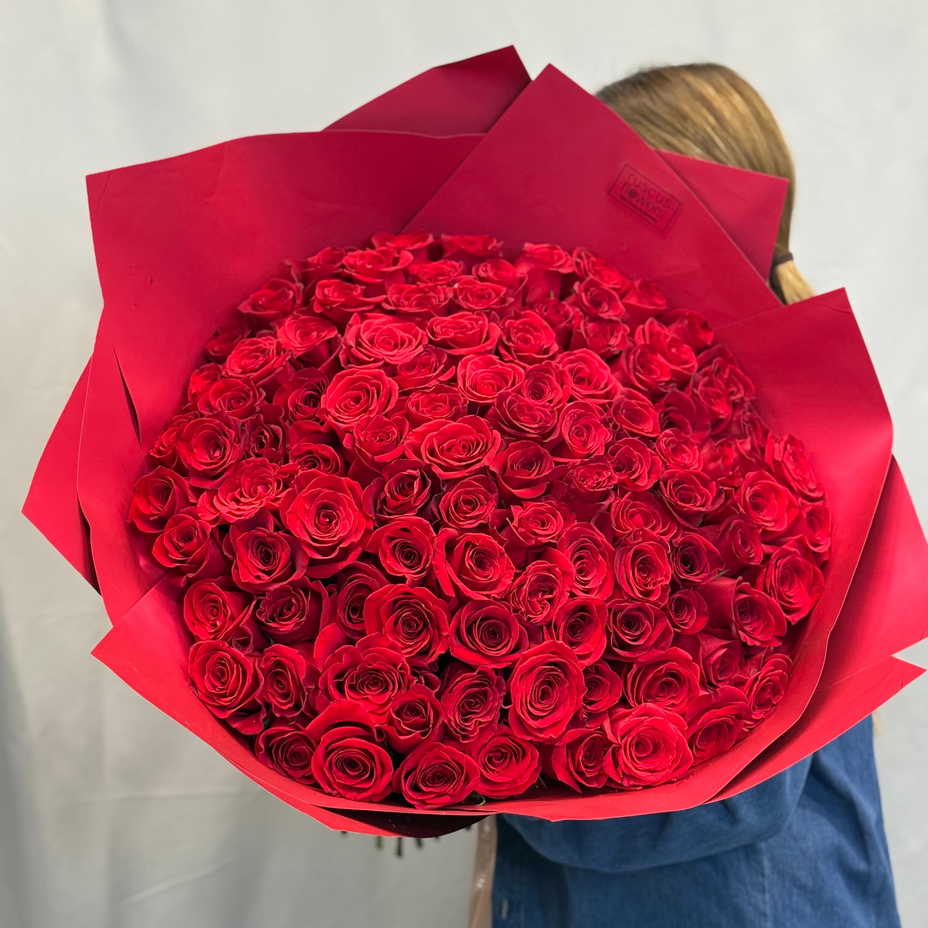 100 Red Roses – Grand Romantic Gesture – Ruscus Flowers NYC — Same-Day ...