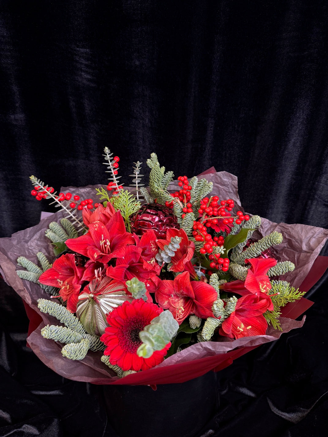 Red Amaryllis Christmas Bouquet