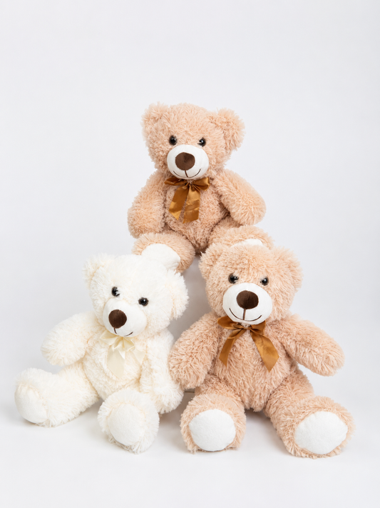 Soft classic teddy bear with satin bow for flower gift delivery