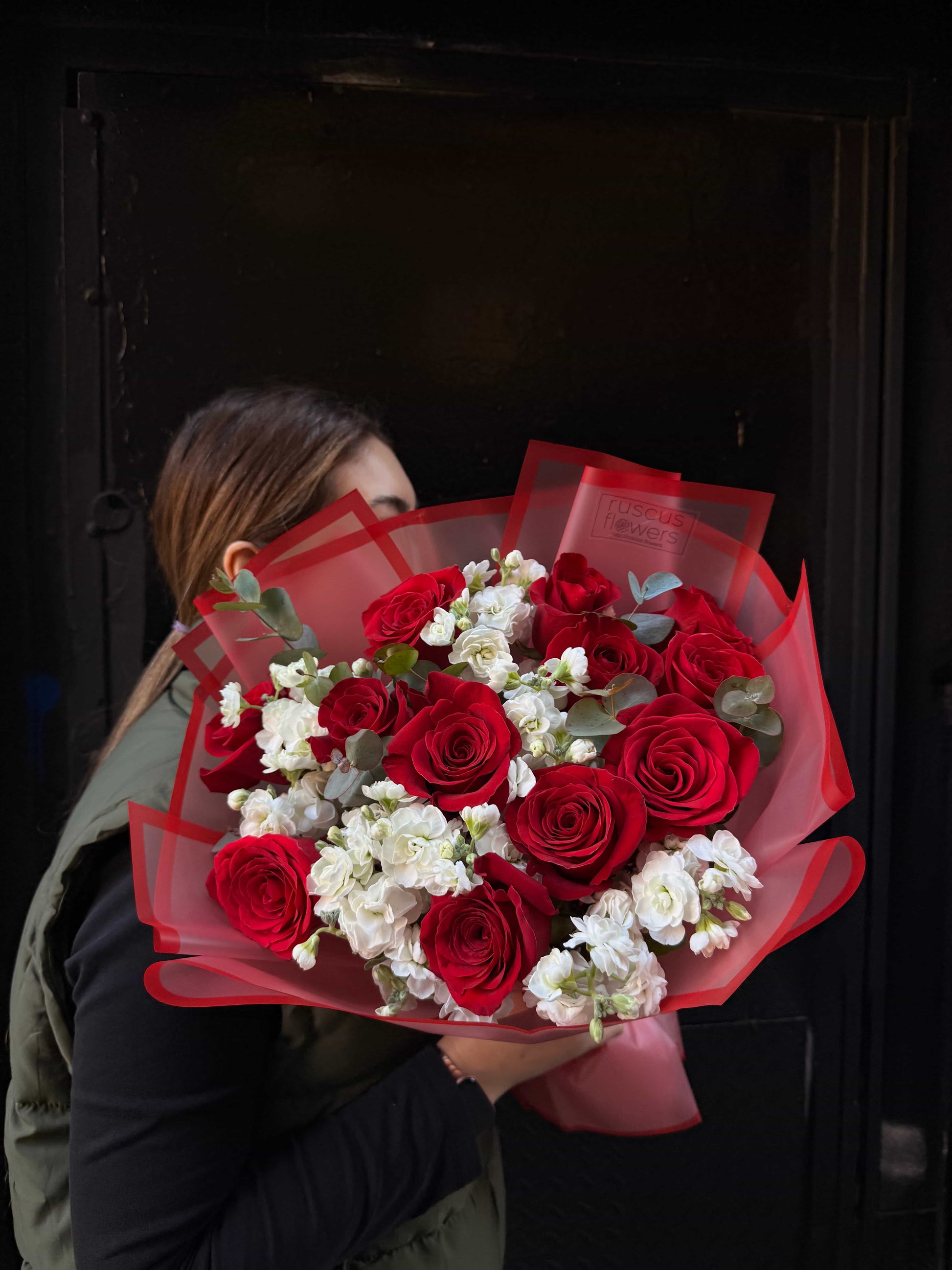Romantic bouquet with spray roses and fragrant stock