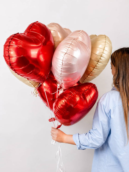 Red blush and gold heart-shaped foil balloon set