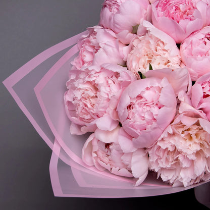 Close-up of pink peonies in lush romantic bouquet