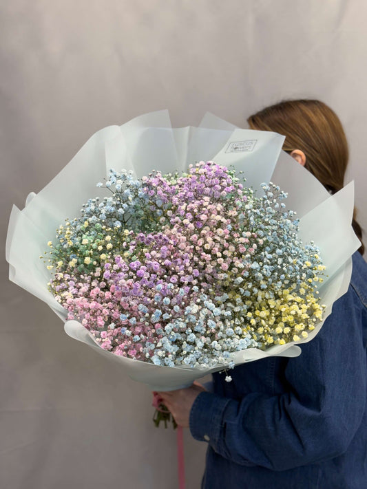 Rainbow gypsophila bouquet NYC